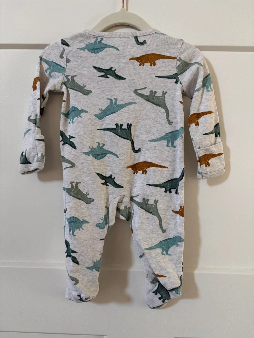Carter's Gray and Green Dinosaur Print Footed One-Piece Pajama 0-3 months